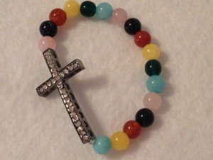 Rainbow Glass Bead Cross Bracelet