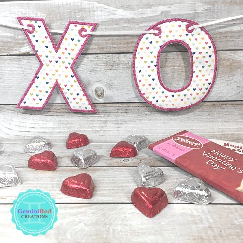 X O Hugs and Kisses Embroidered Fabric Banner / Bunting