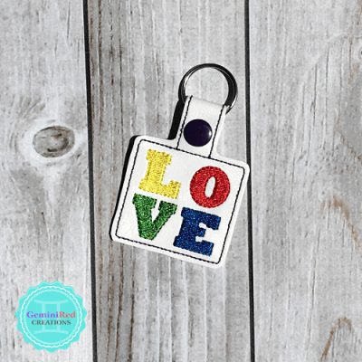 Love Rainbow Embroidered Vinyl Key Fob