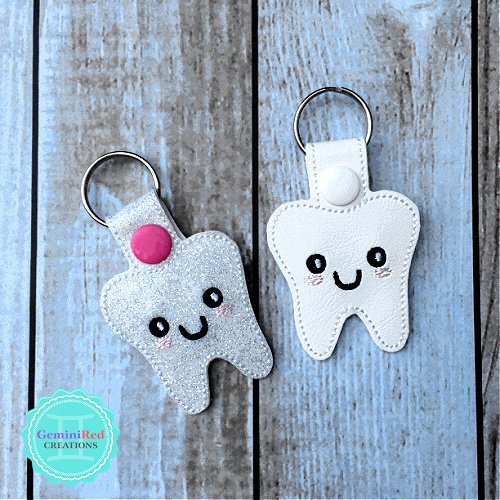 Tooth Embroidered Vinyl Key Fob