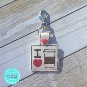 I *heart* Coffee Embroidered Vinyl Key Fob