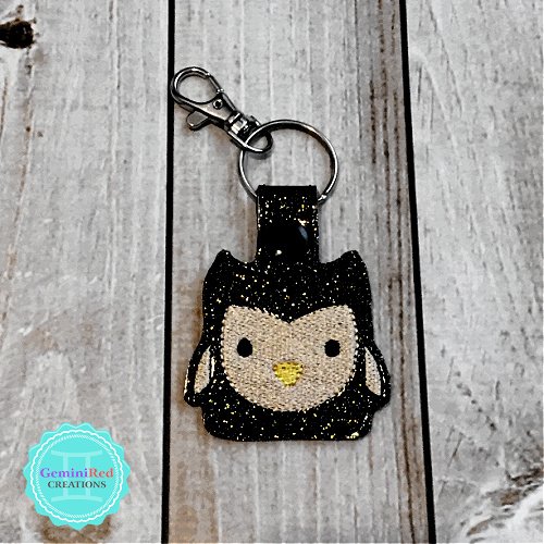 Square Owl Embroidered Vinyl Key Fob