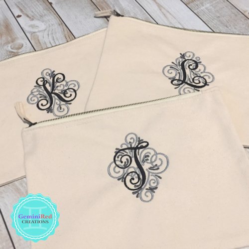Canvas Zip Pouch with Scroll Monogram
