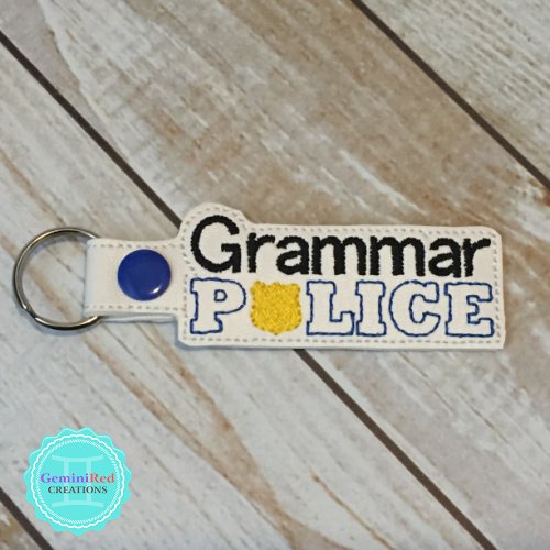 Grammar Police Embroidered Vinyl Key Fob