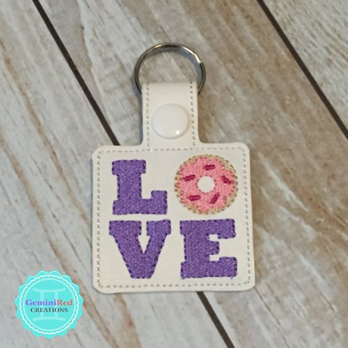 Love Donuts Embroidered Vinyl Key Fob