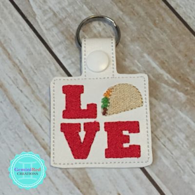 Love Tacos Embroidered Vinyl Key Fob