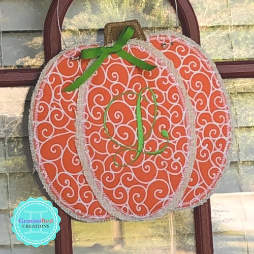 Burlap Embroidered Pumpkin Door Hanger