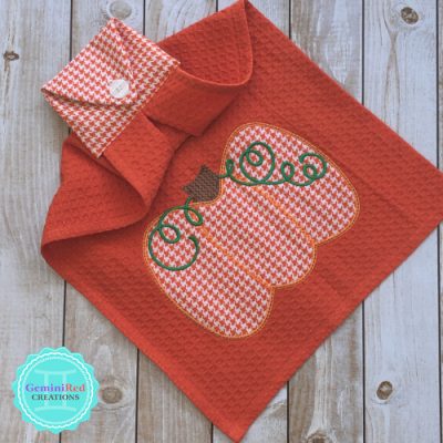 Embroidered Hanging Kitchen Towel {Appliqué Pumpkin}