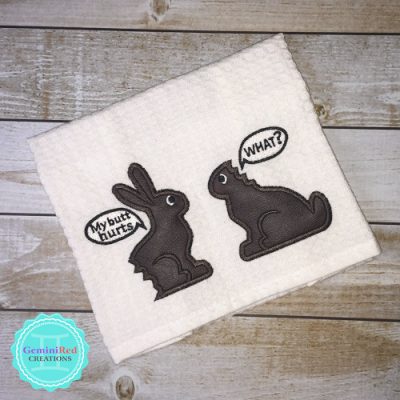 Embroidered Kitchen Towel {Chocolate Bunnies}