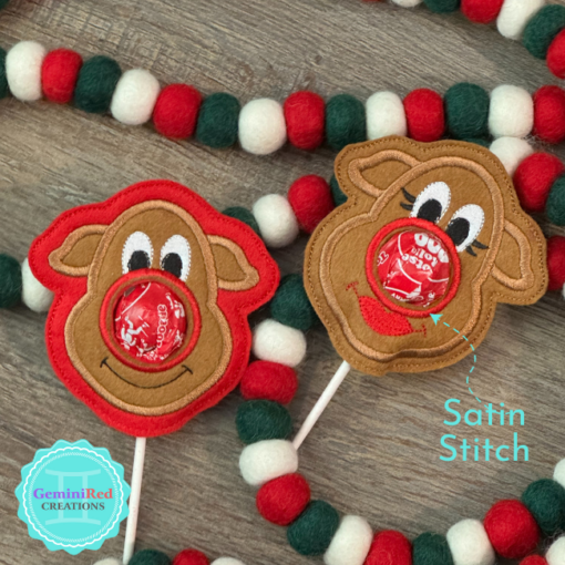 Reindeer Embroidered Lollipop Cover {Satin Stitch}